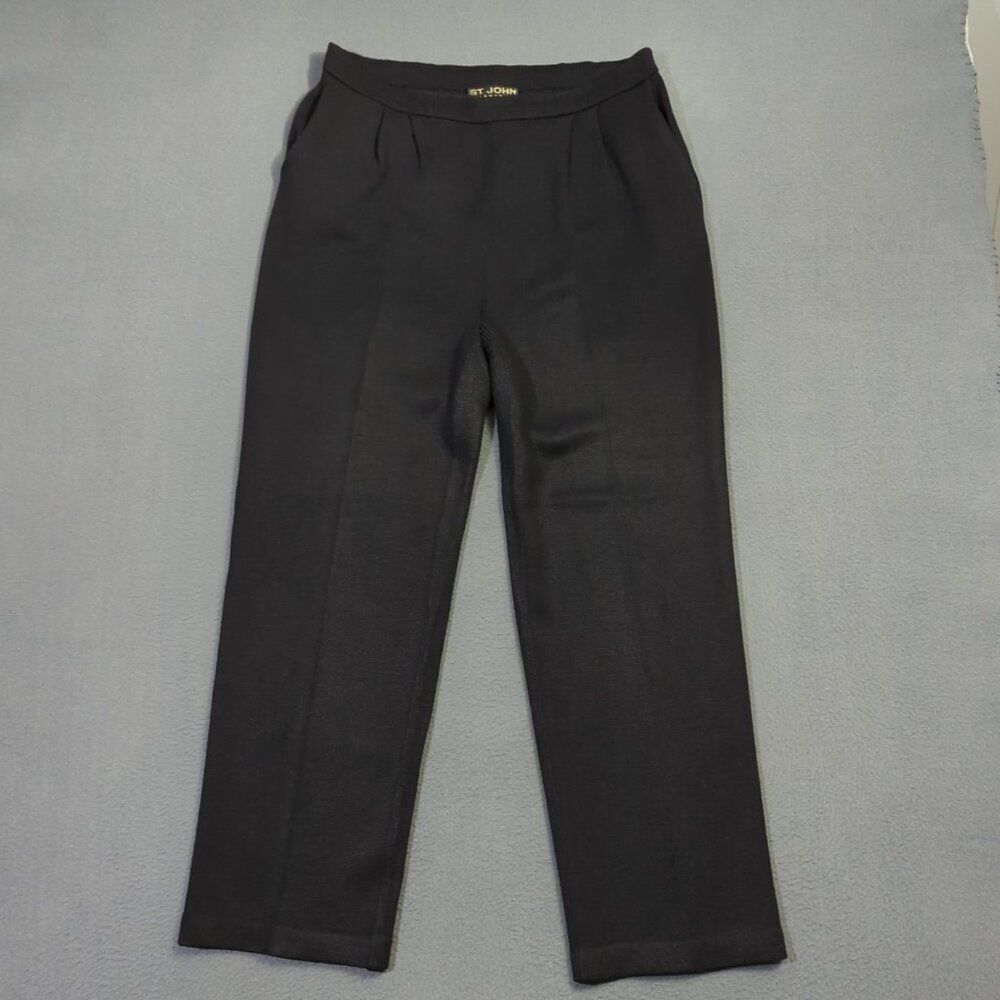 St. John Basics Pants Women's 10 Black Santana Knit Pull On Ankle High Rise